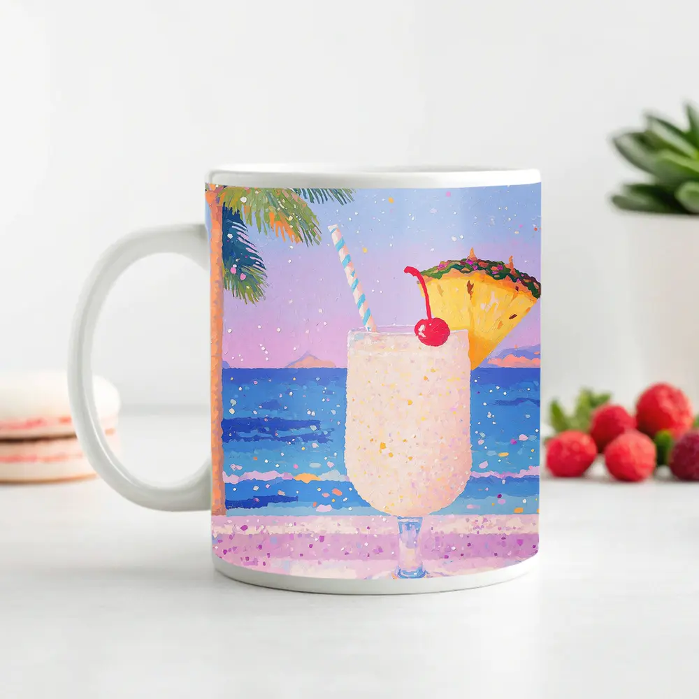 Tropical Pina Colada Cocktail Beach Pastel Art – Mugs