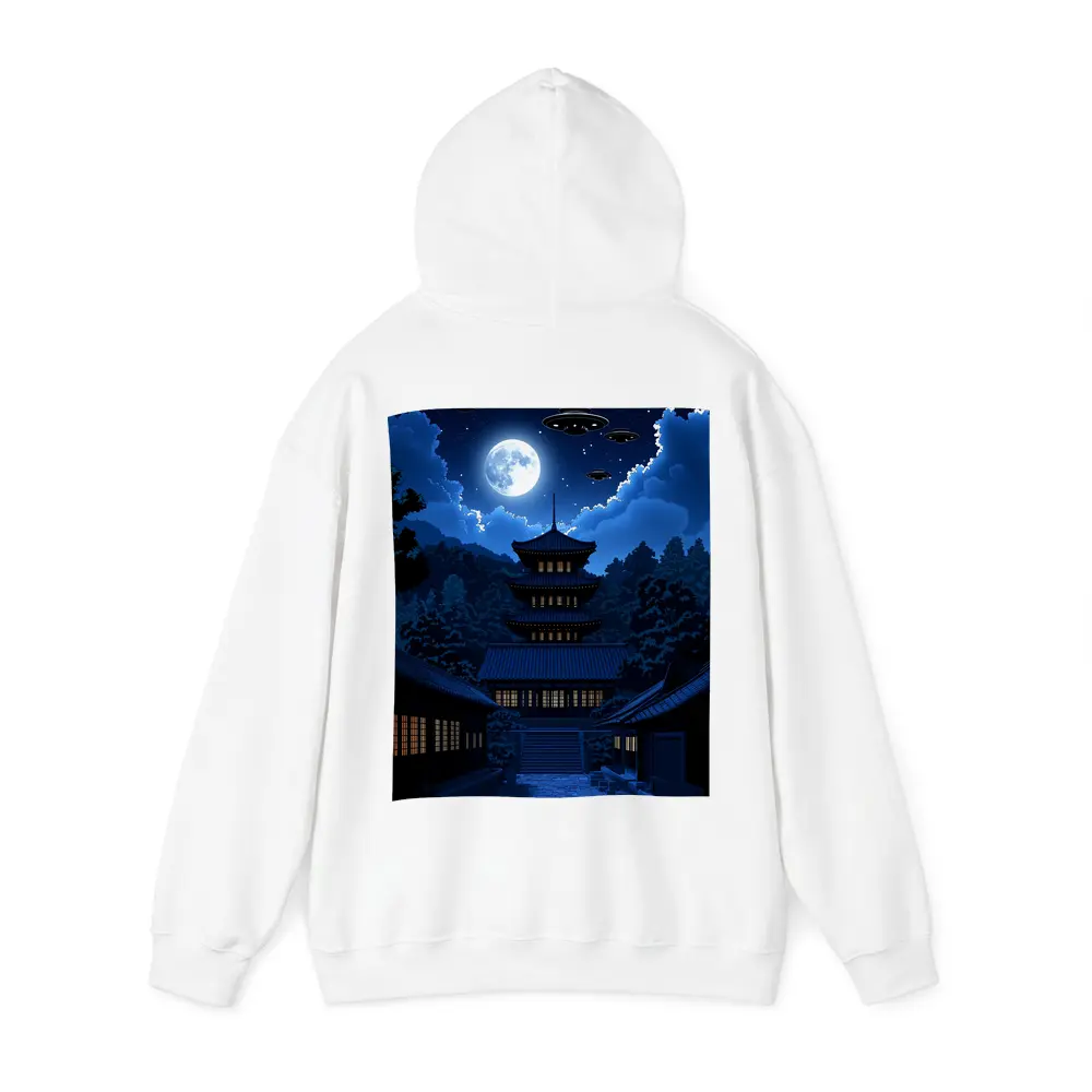 Pixel Art Pagoda Night Moon UFOs – Hoodies