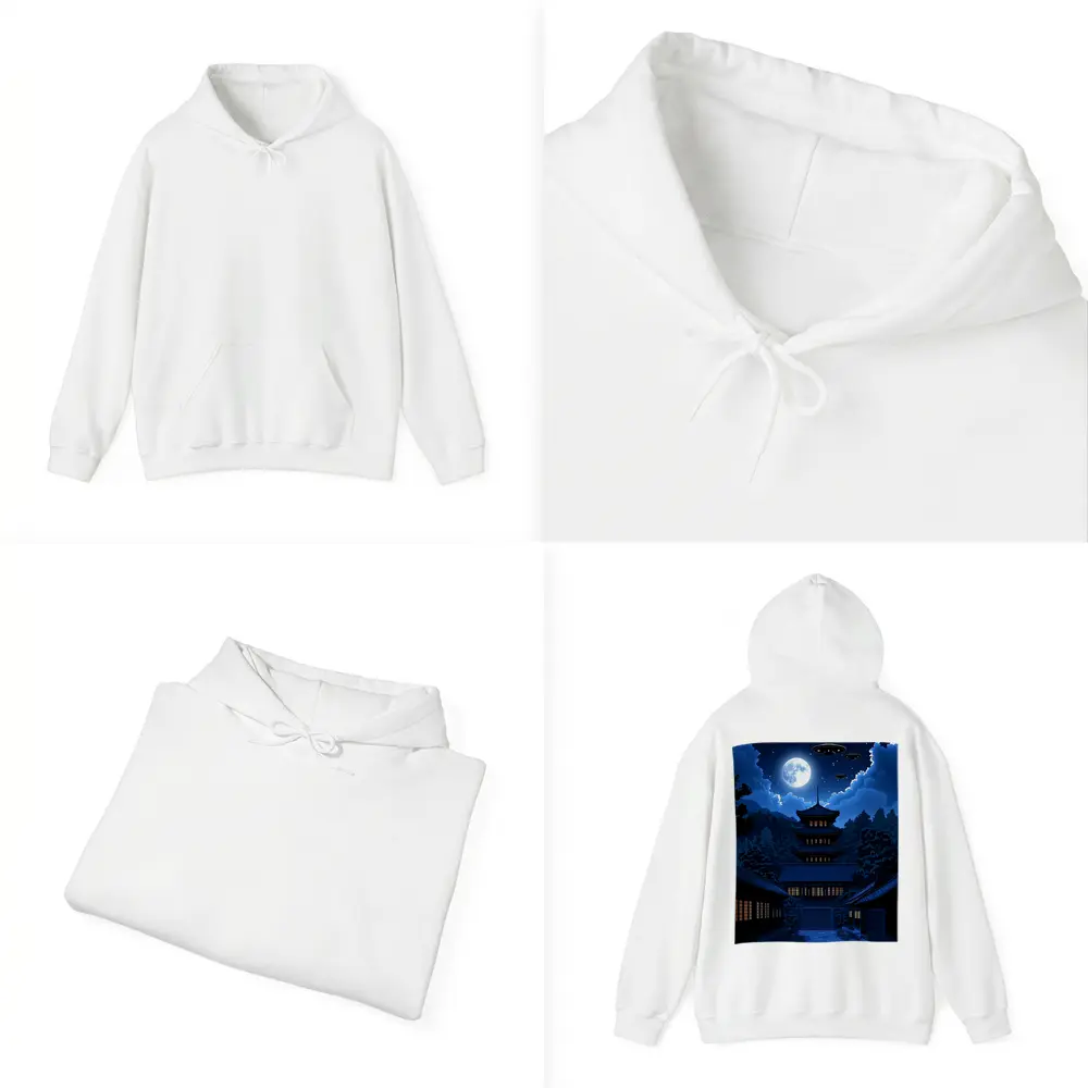 Pixel Art Pagoda Night Moon UFOs – Hoodies