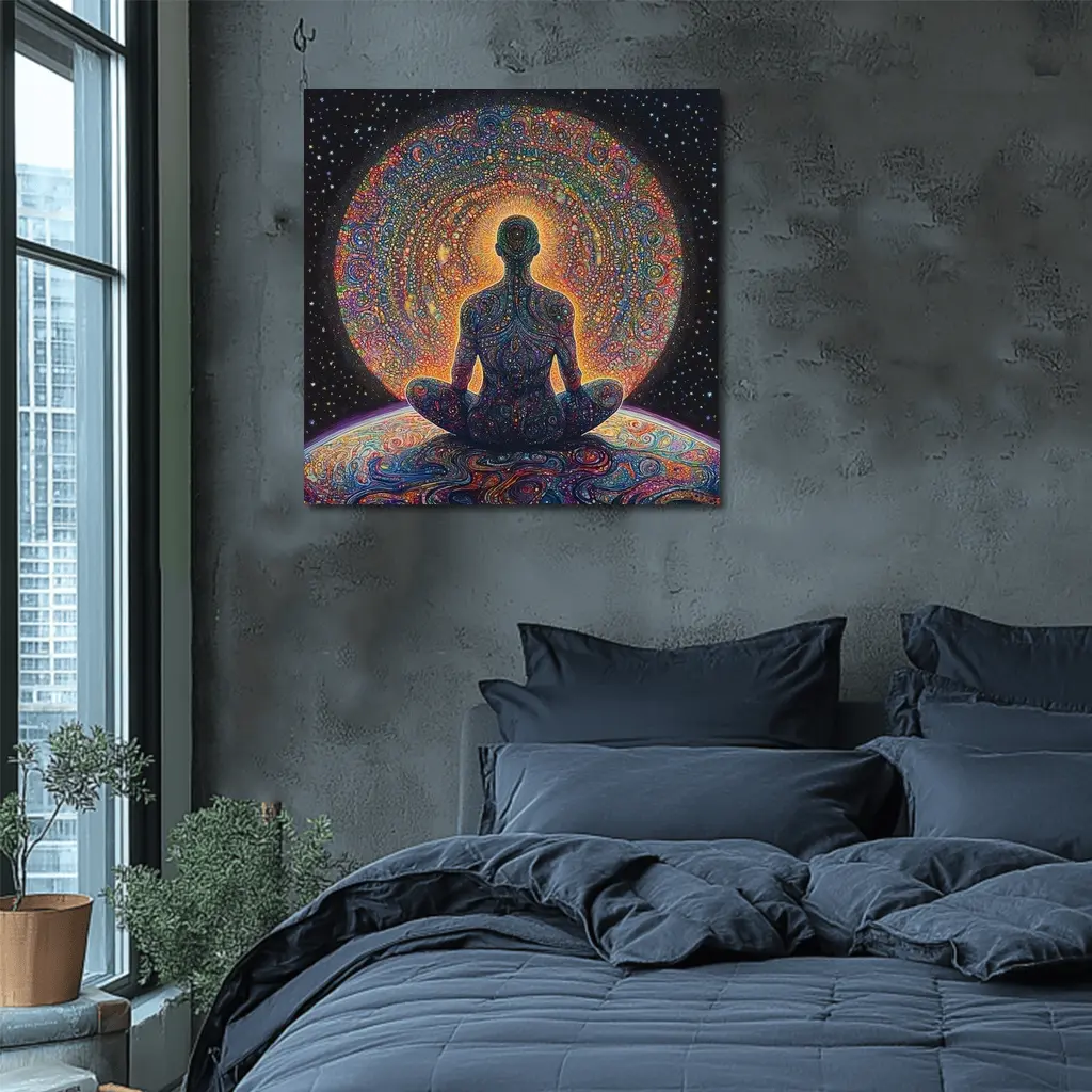 Meditating Figure Cosmic Psychedelic Universe Art – Wall Art