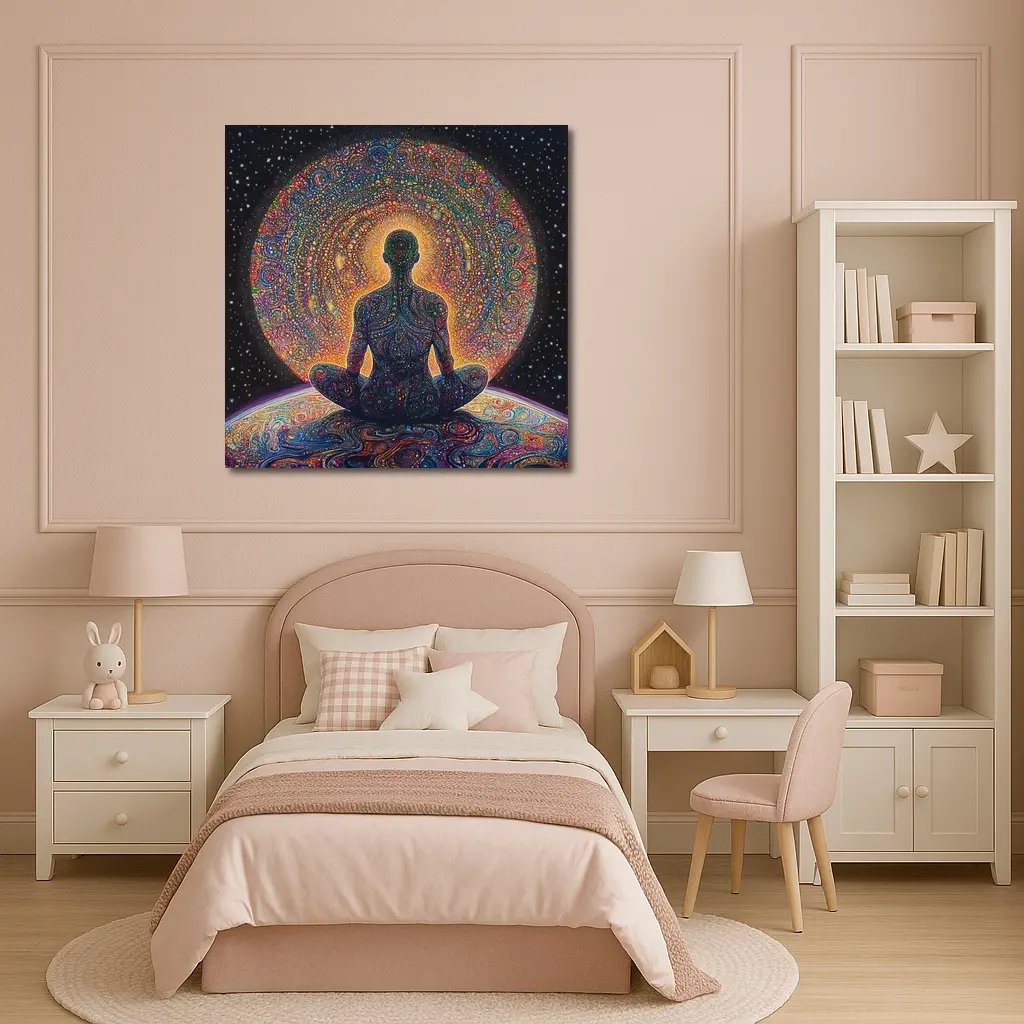 Meditating Figure Cosmic Psychedelic Universe Art – Wall Art