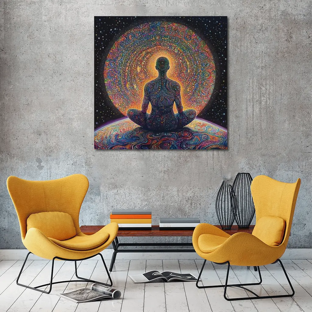 Meditating Figure Cosmic Psychedelic Universe Art – Wall Art