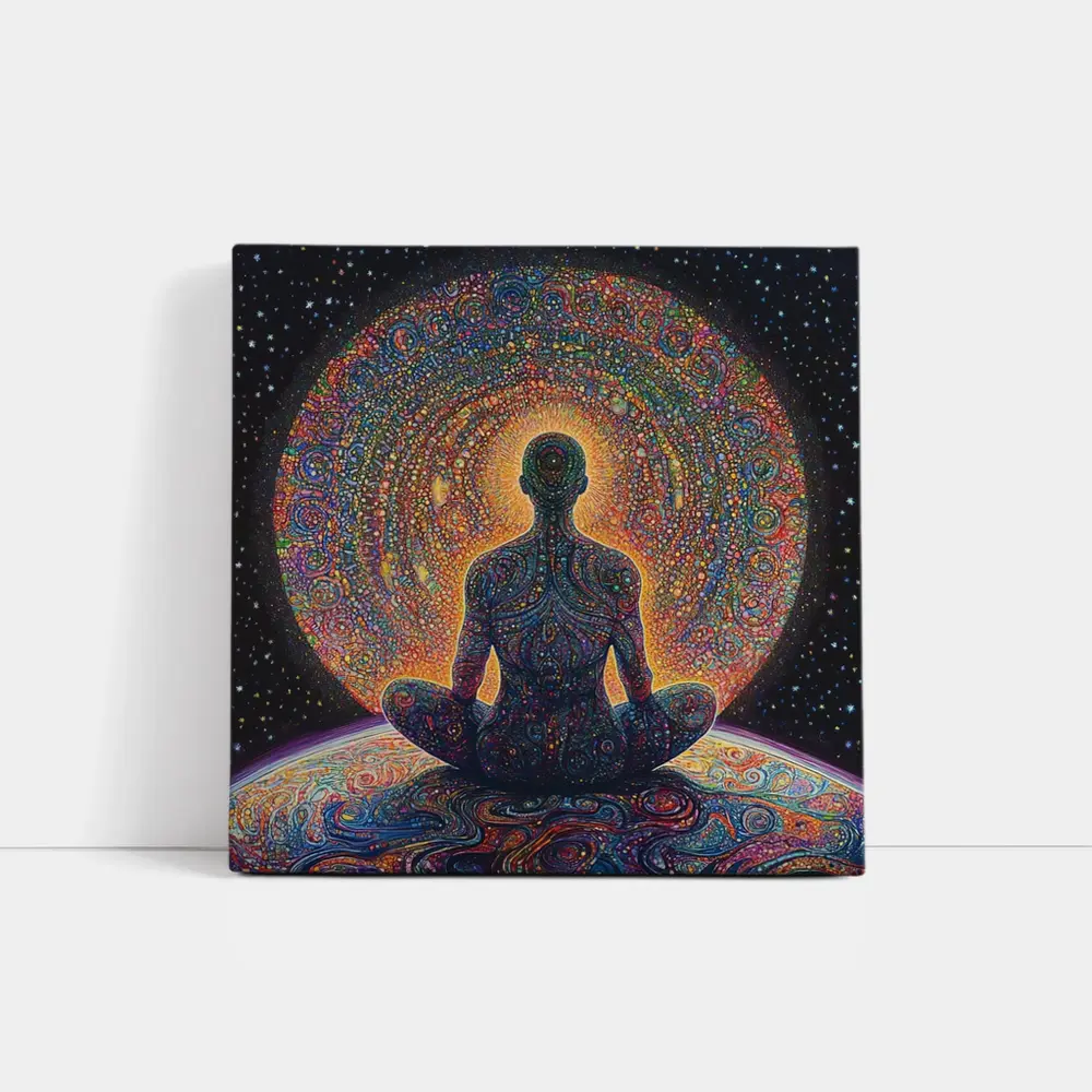 Meditating Figure Cosmic Psychedelic Universe Art – Wall Art