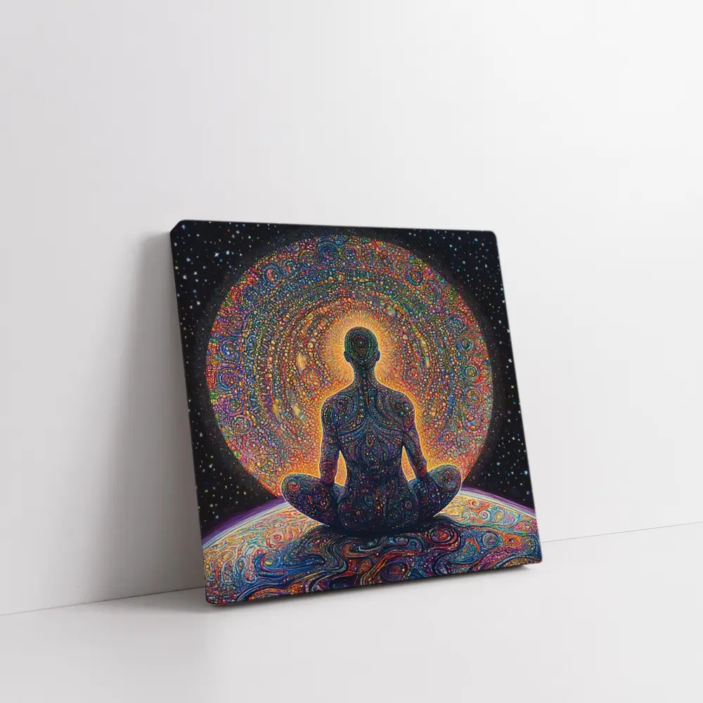Meditating Figure Cosmic Psychedelic Universe Art – Wall Art