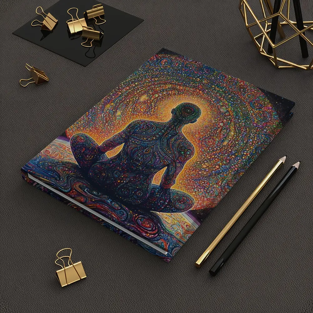 Meditating Figure Cosmic Psychedelic Universe Art – Notebooks