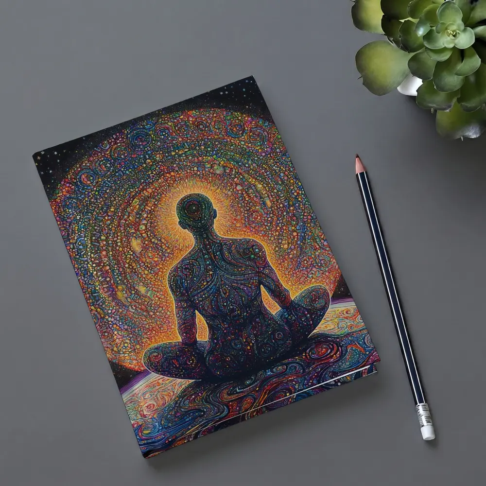 Meditating Figure Cosmic Psychedelic Universe Art – Notebooks