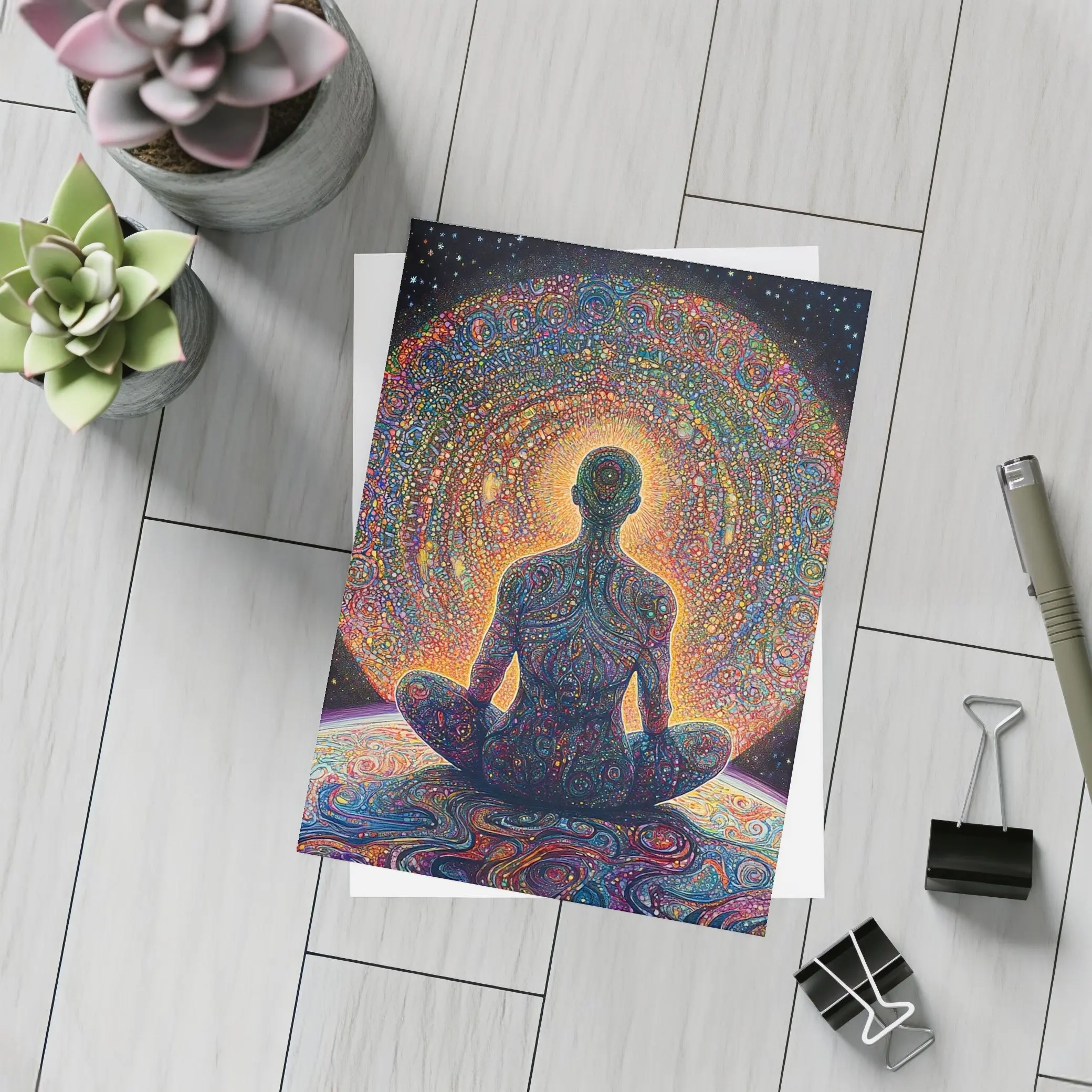 Meditating Figure Cosmic Psychedelic Universe Art – Postcards