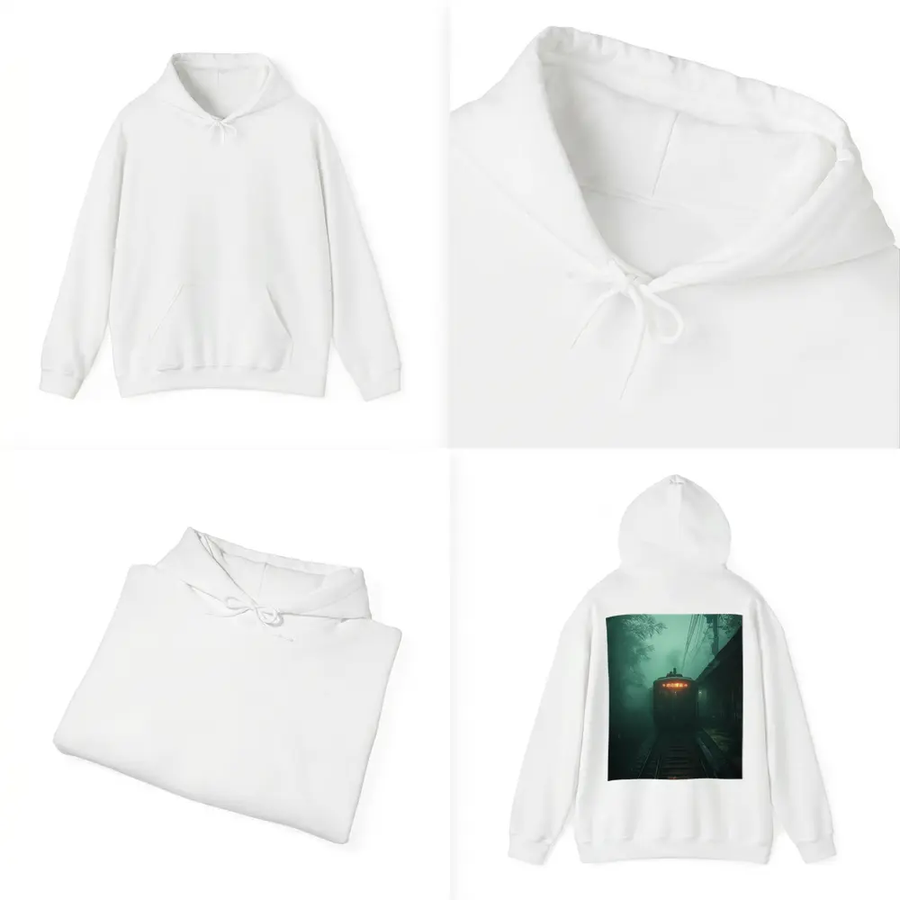 Foggy Train Approaching Dark Misty Station – Hoodies
