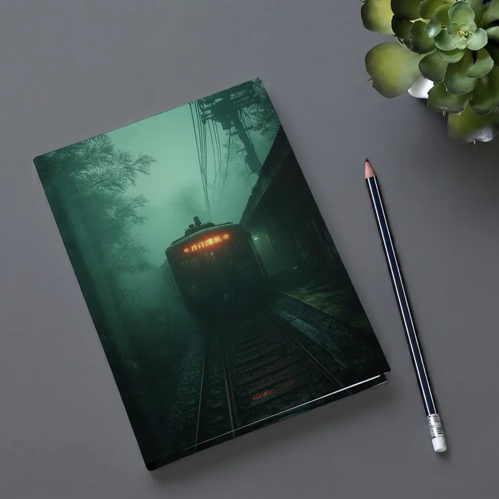 Foggy Train Approaching Dark Misty Station – Notebooks