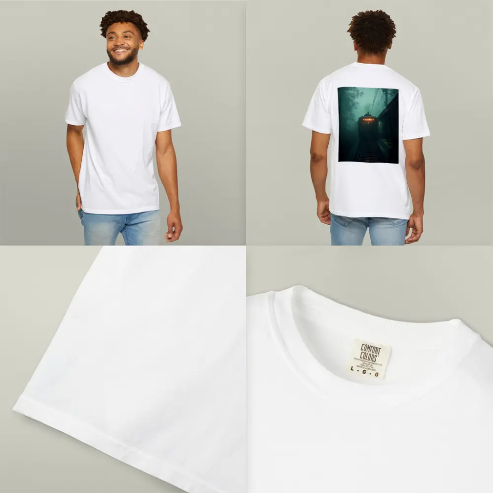Foggy Train Approaching Dark Misty Station – T-Shirts