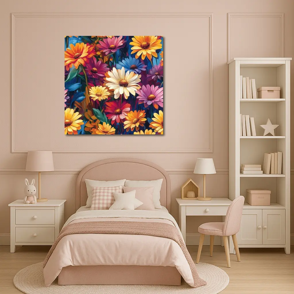 Colorful Daisy Flowers Oil Painting Art – Wall Art