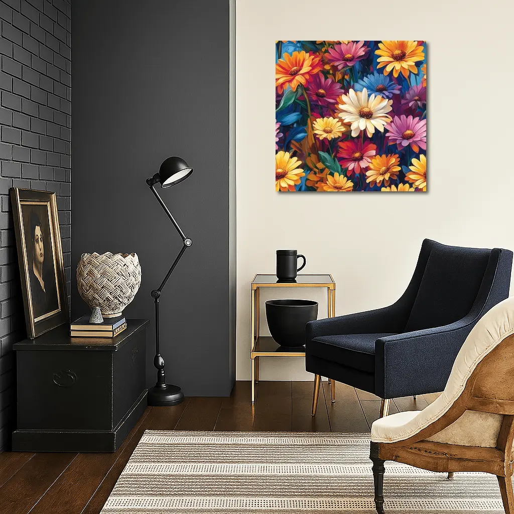 Colorful Daisy Flowers Oil Painting Art – Wall Art