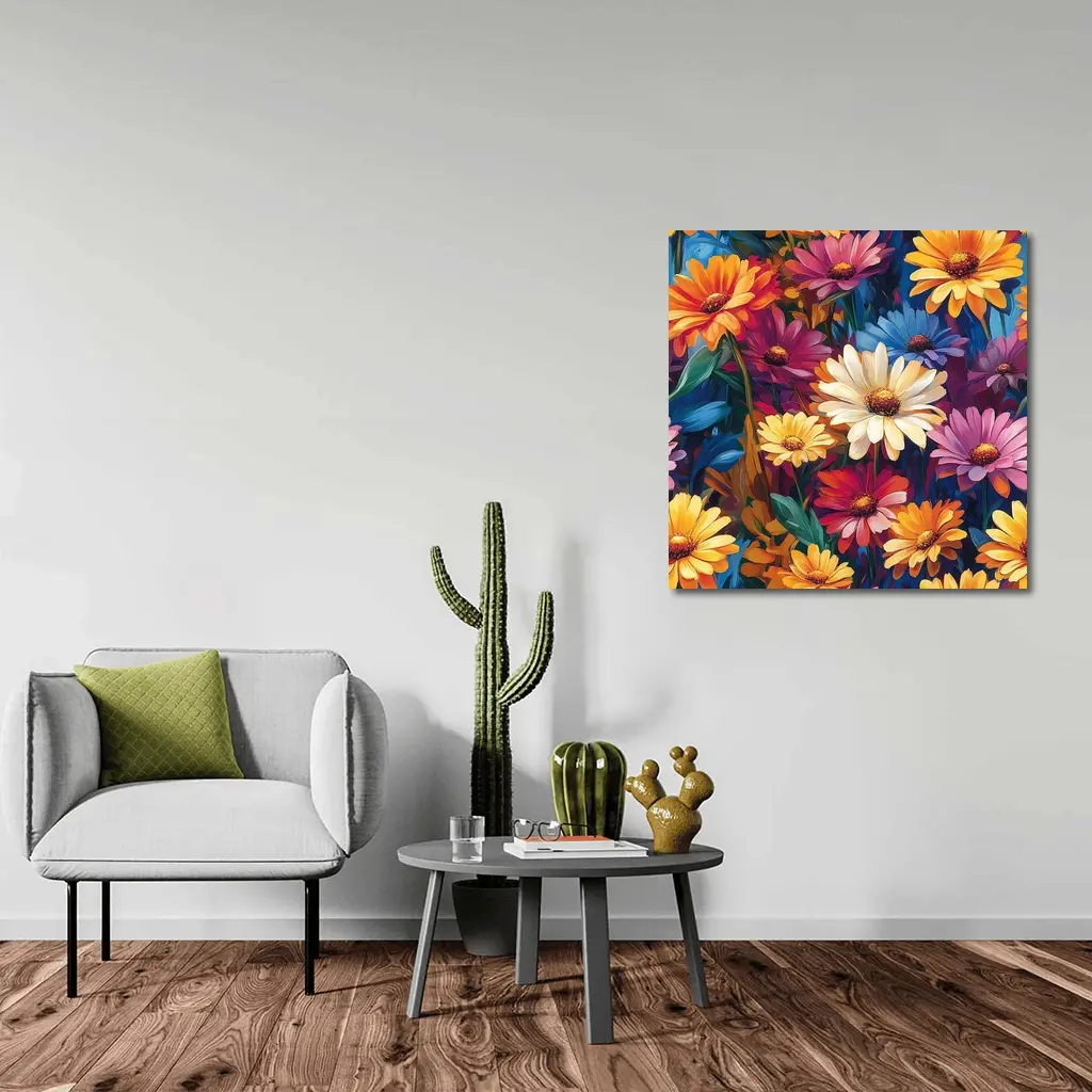 Colorful Daisy Flowers Oil Painting Art – Wall Art