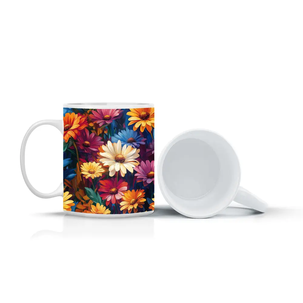 Colorful Daisy Flowers Oil Painting Art – Mugs
