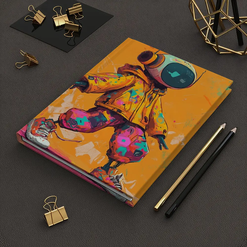 Robot DJ Streetwear Character Orange Background – Notebooks