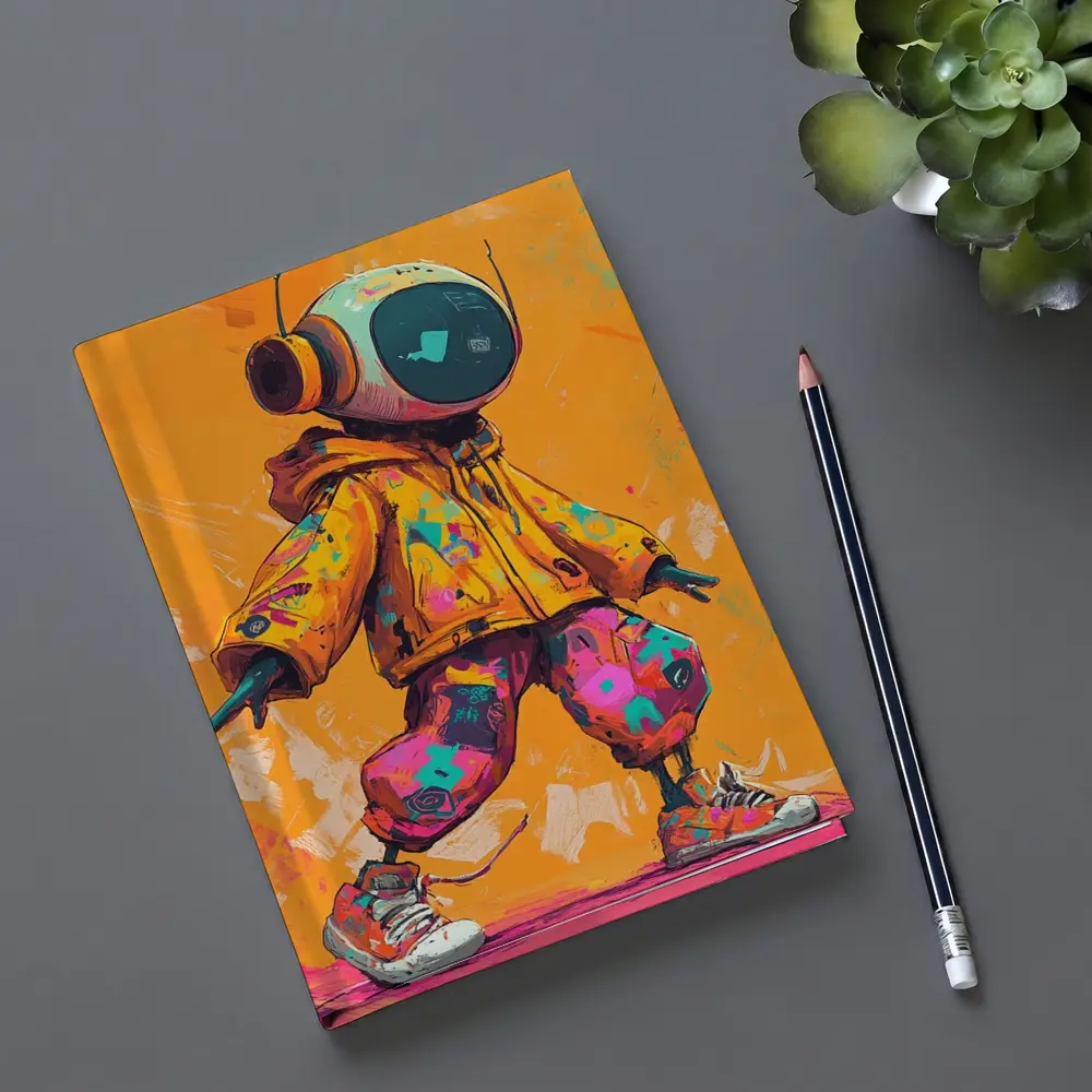 Robot DJ Streetwear Character Orange Background – Notebooks