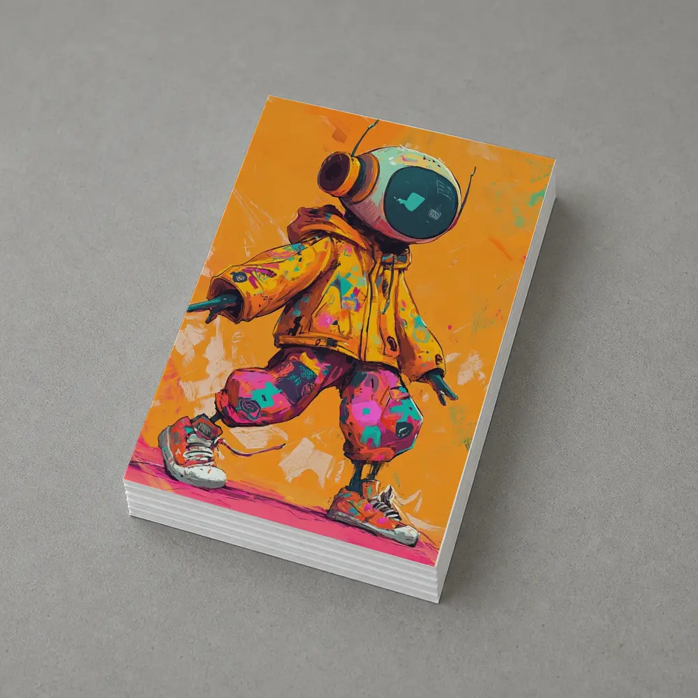 Robot DJ Streetwear Character Orange Background – Postcards