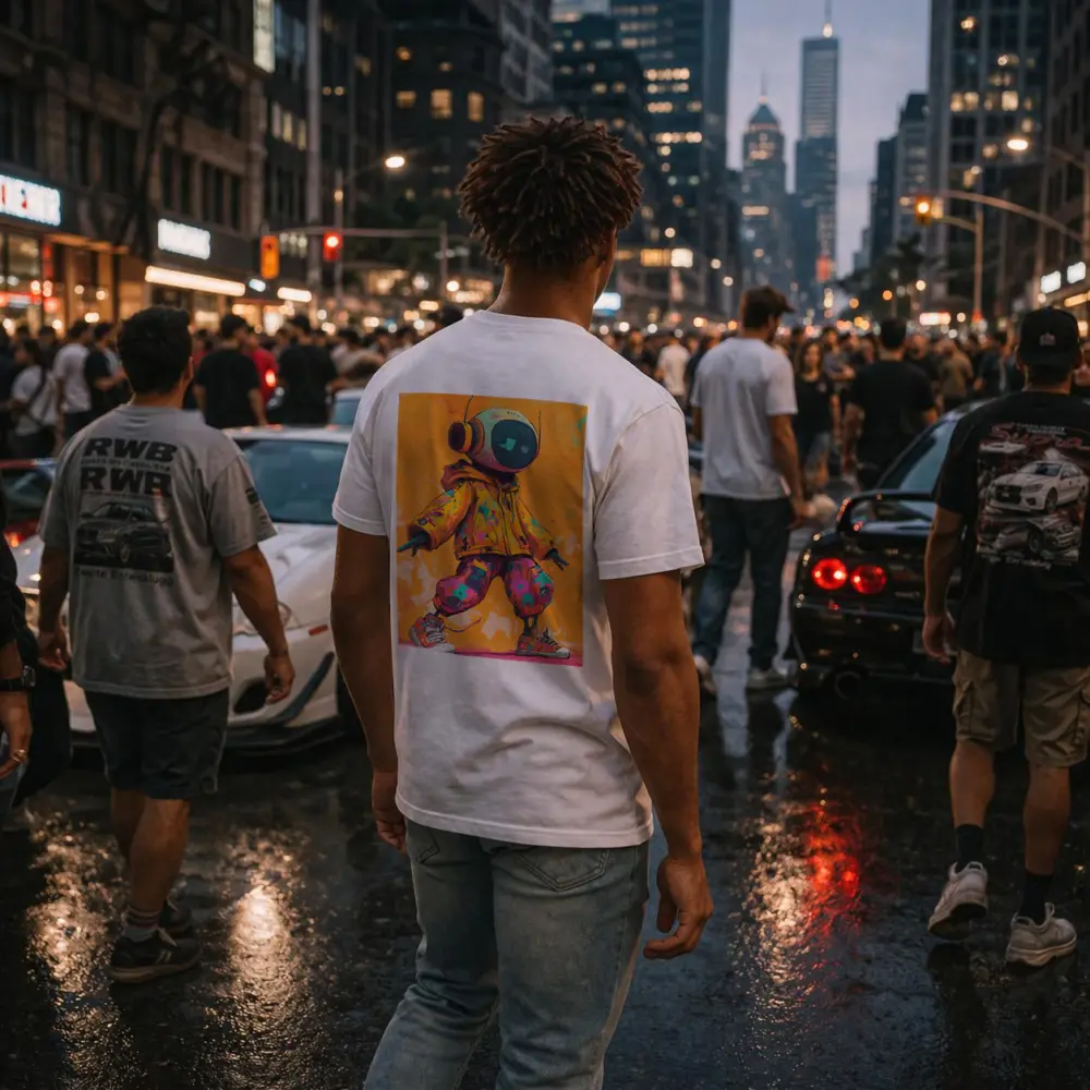 Robot DJ Streetwear Character Orange Background – T-Shirts