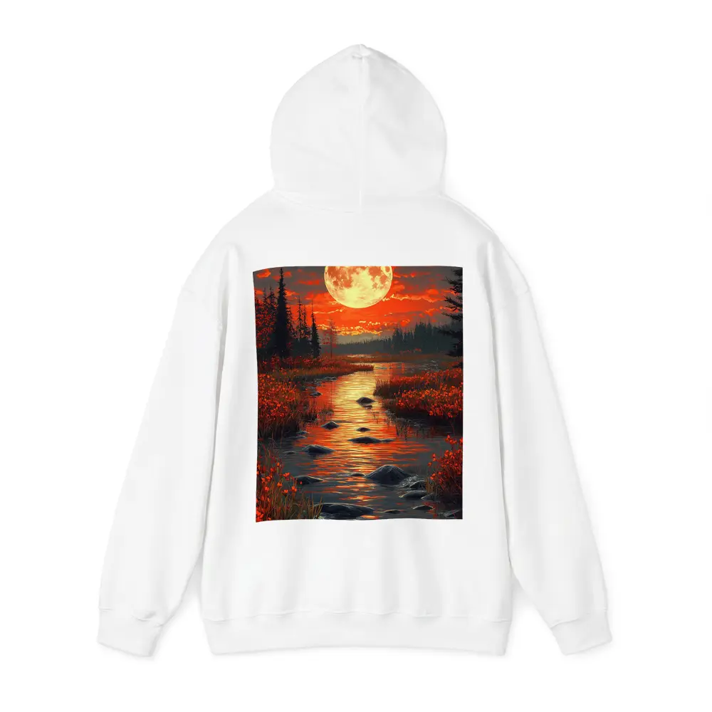 Full Moon Over Red Autumn River Landscape – Hoodies