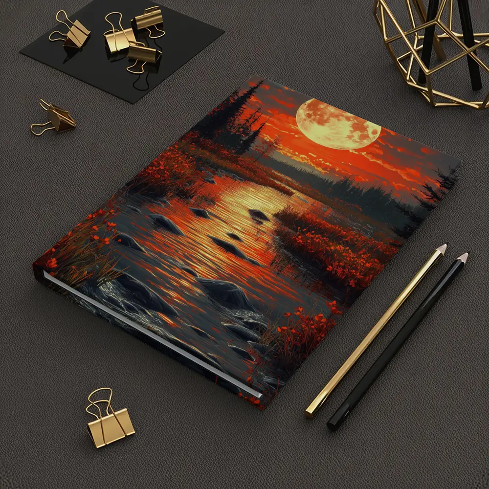 Full Moon Over Red Autumn River Landscape – Notebooks