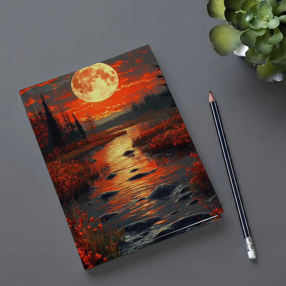 Full Moon Over Red Autumn River Landscape – Notebooks