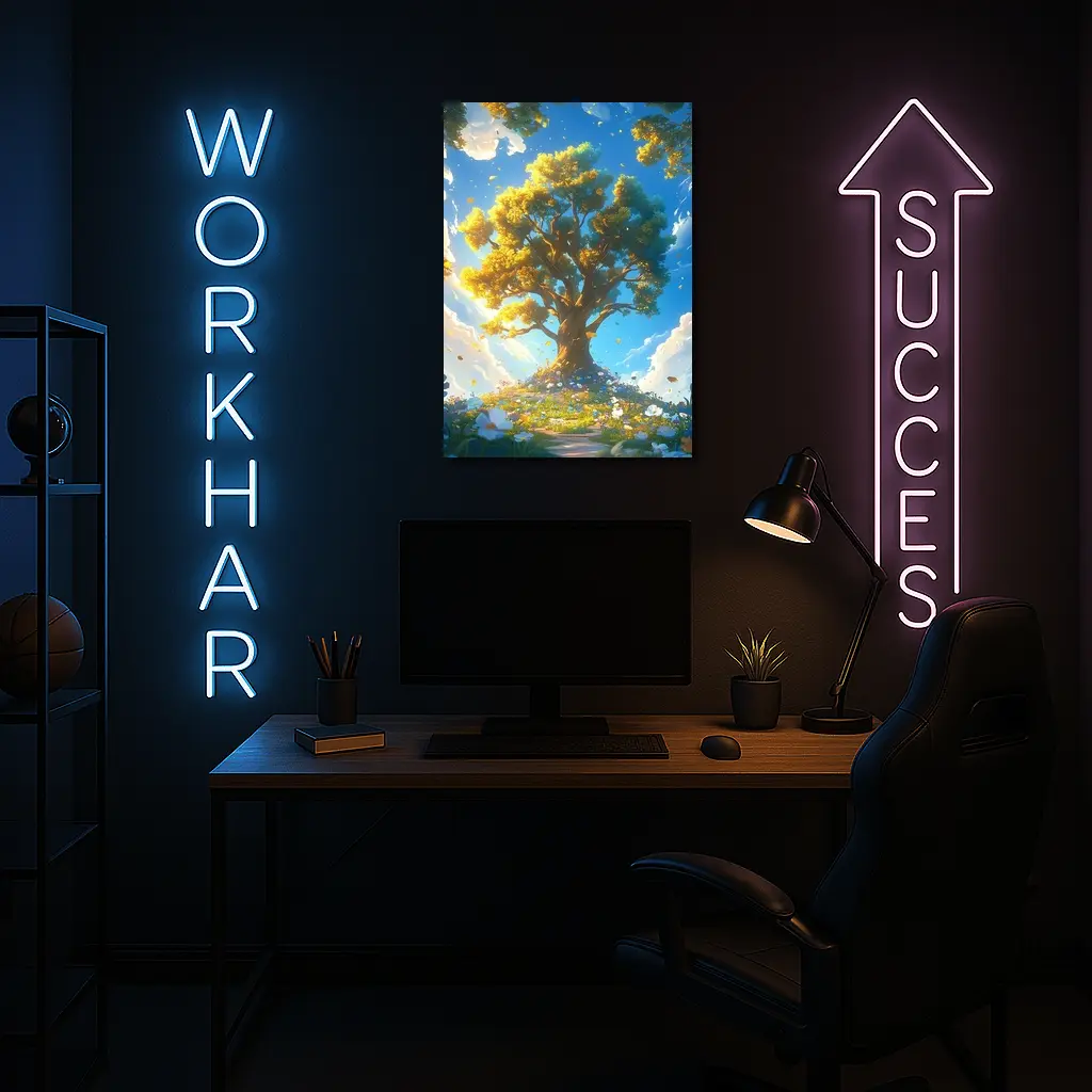 Golden Tree Blue Sky Floral Fantasy – Wall Art