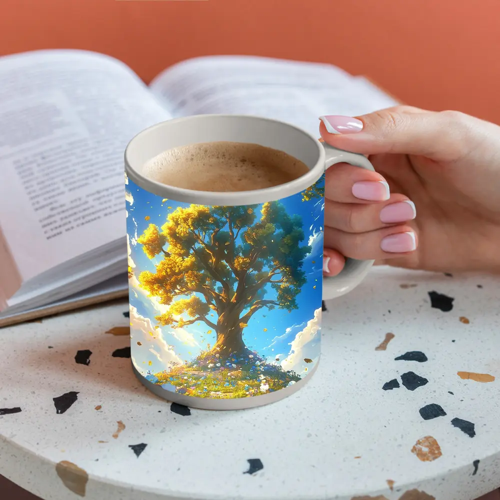 Golden Tree Blue Sky Floral Fantasy – Mugs