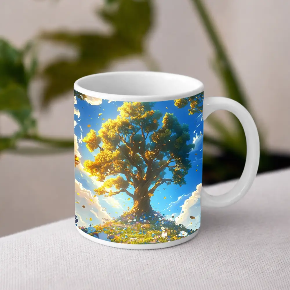 Golden Tree Blue Sky Floral Fantasy – Mugs