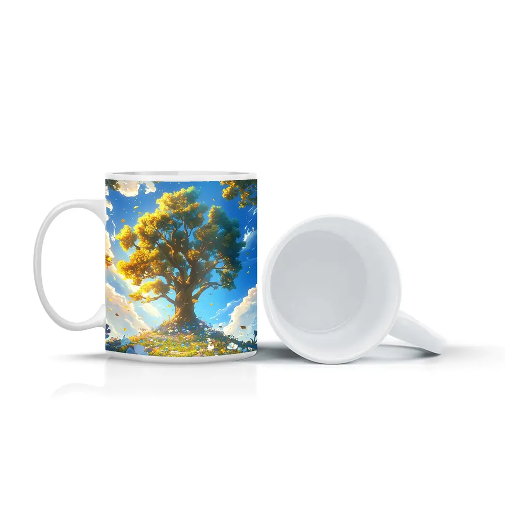 Golden Tree Blue Sky Floral Fantasy – Mugs