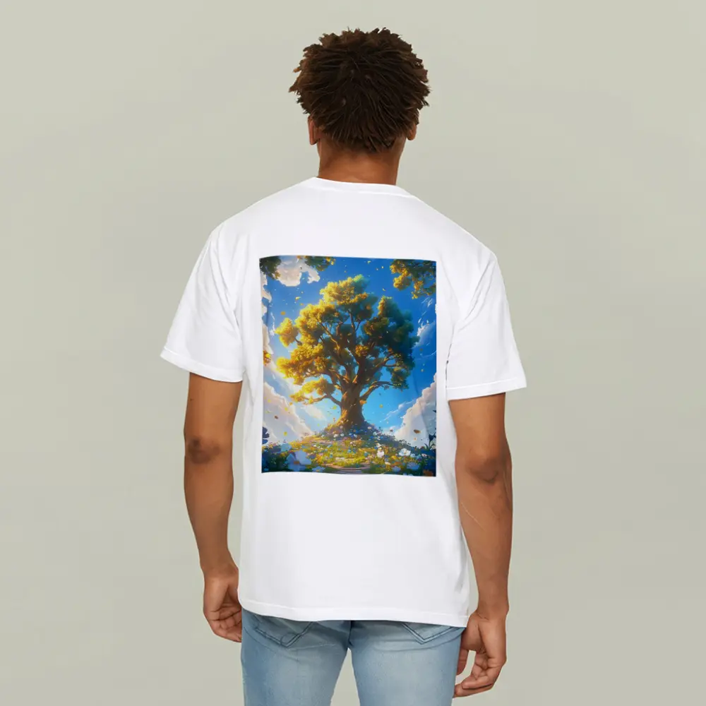 Golden Tree Blue Sky Floral Fantasy – T-Shirts