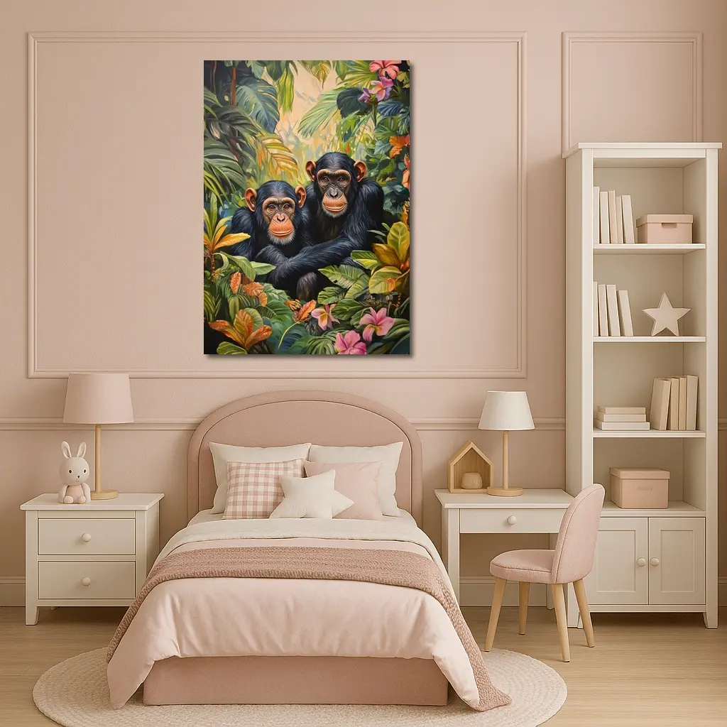 Two Chimpanzees Resting In Tropical Jungle – Wall Art
