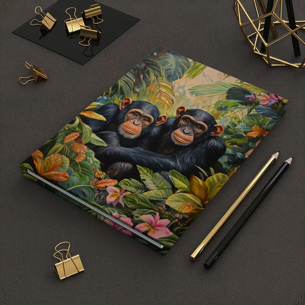 Two Chimpanzees Resting In Tropical Jungle – Notebooks