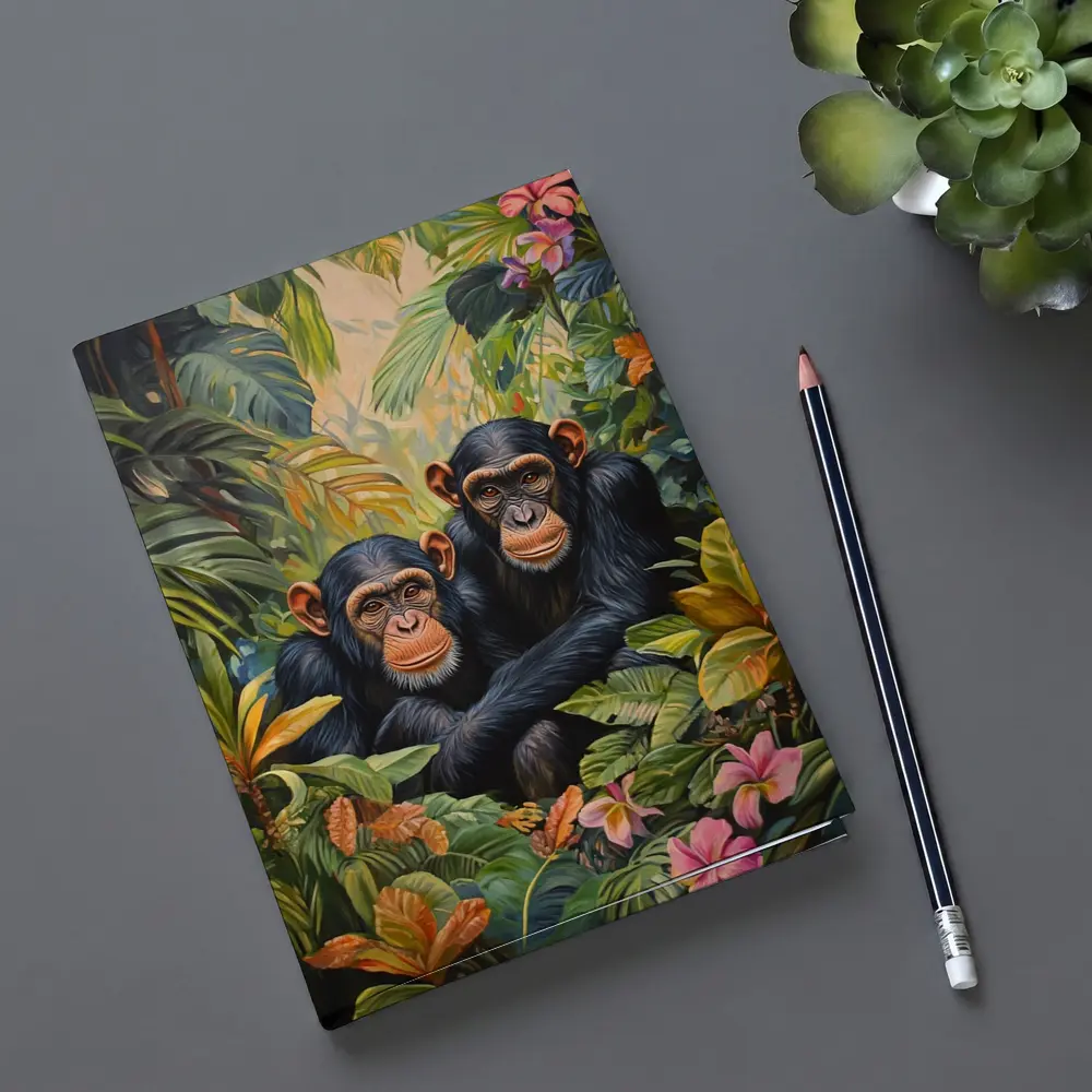 Two Chimpanzees Resting In Tropical Jungle – Notebooks