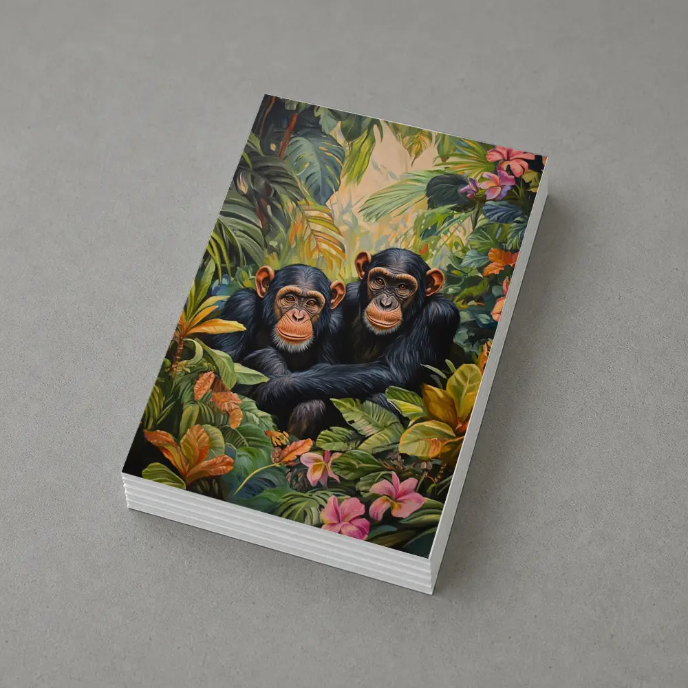 Two Chimpanzees Resting In Tropical Jungle – Postcards