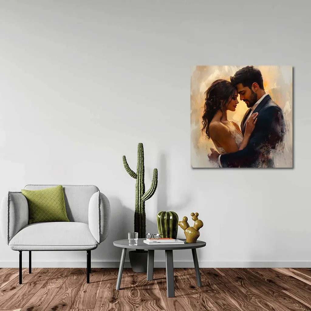 Romantic Couple Embrace Oil Painting Art – Wall Art