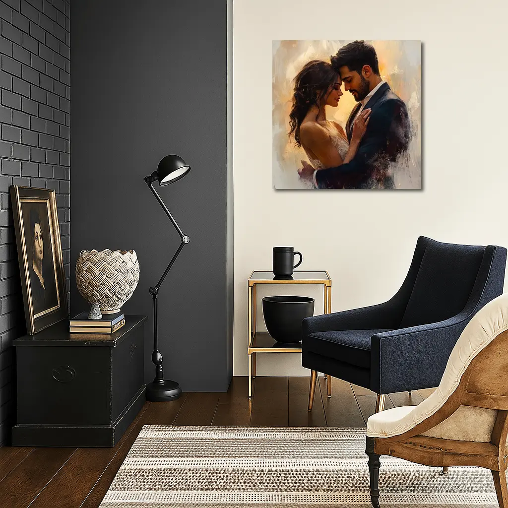 Romantic Couple Embrace Oil Painting Art – Wall Art