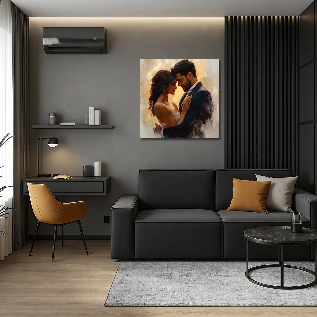Romantic Couple Embrace Oil Painting Art – Wall Art