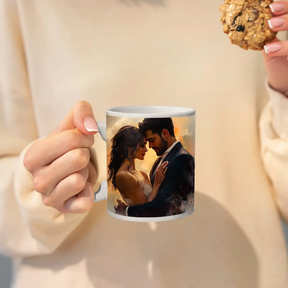 Romantic Couple Embrace Oil Painting Art – Mugs