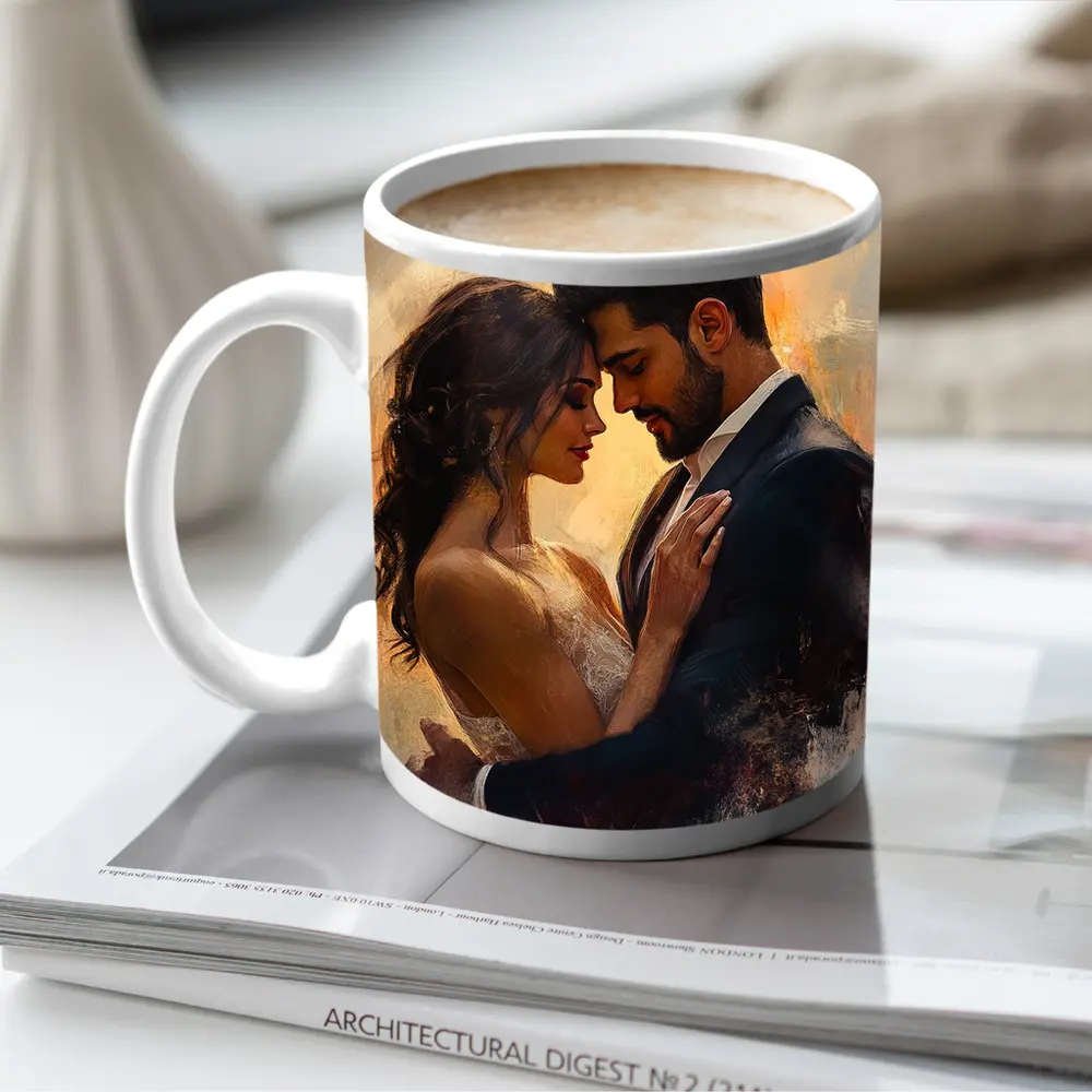 Romantic Couple Embrace Oil Painting Art – Mugs