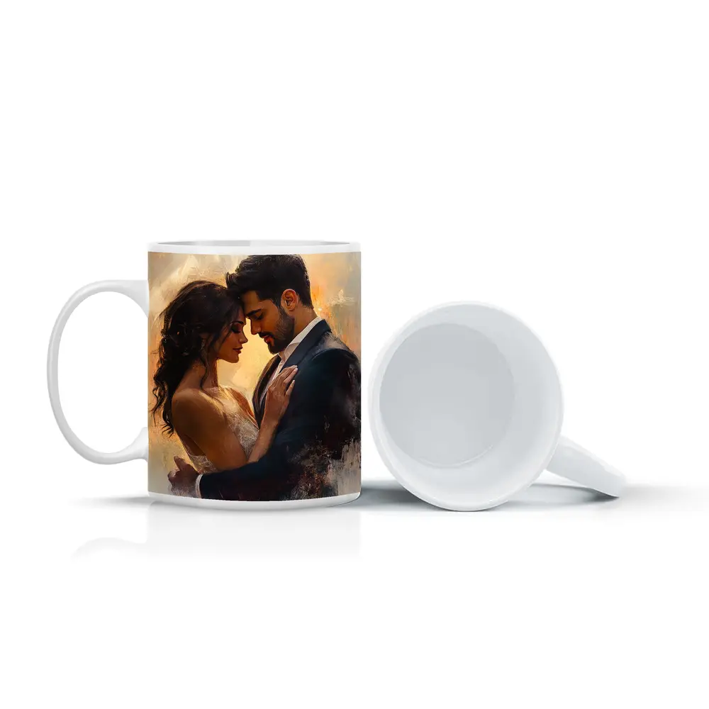 Romantic Couple Embrace Oil Painting Art – Mugs