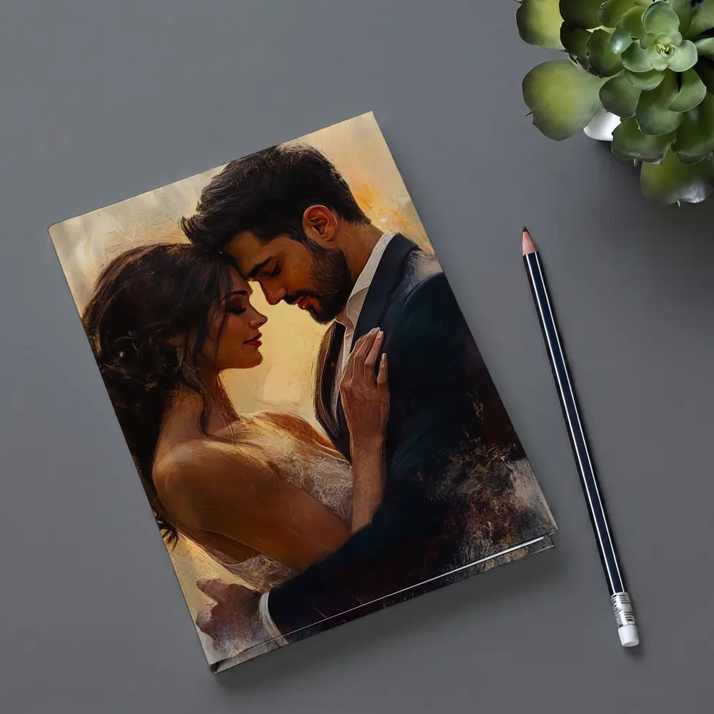 Romantic Couple Embrace Oil Painting Art – Notebooks