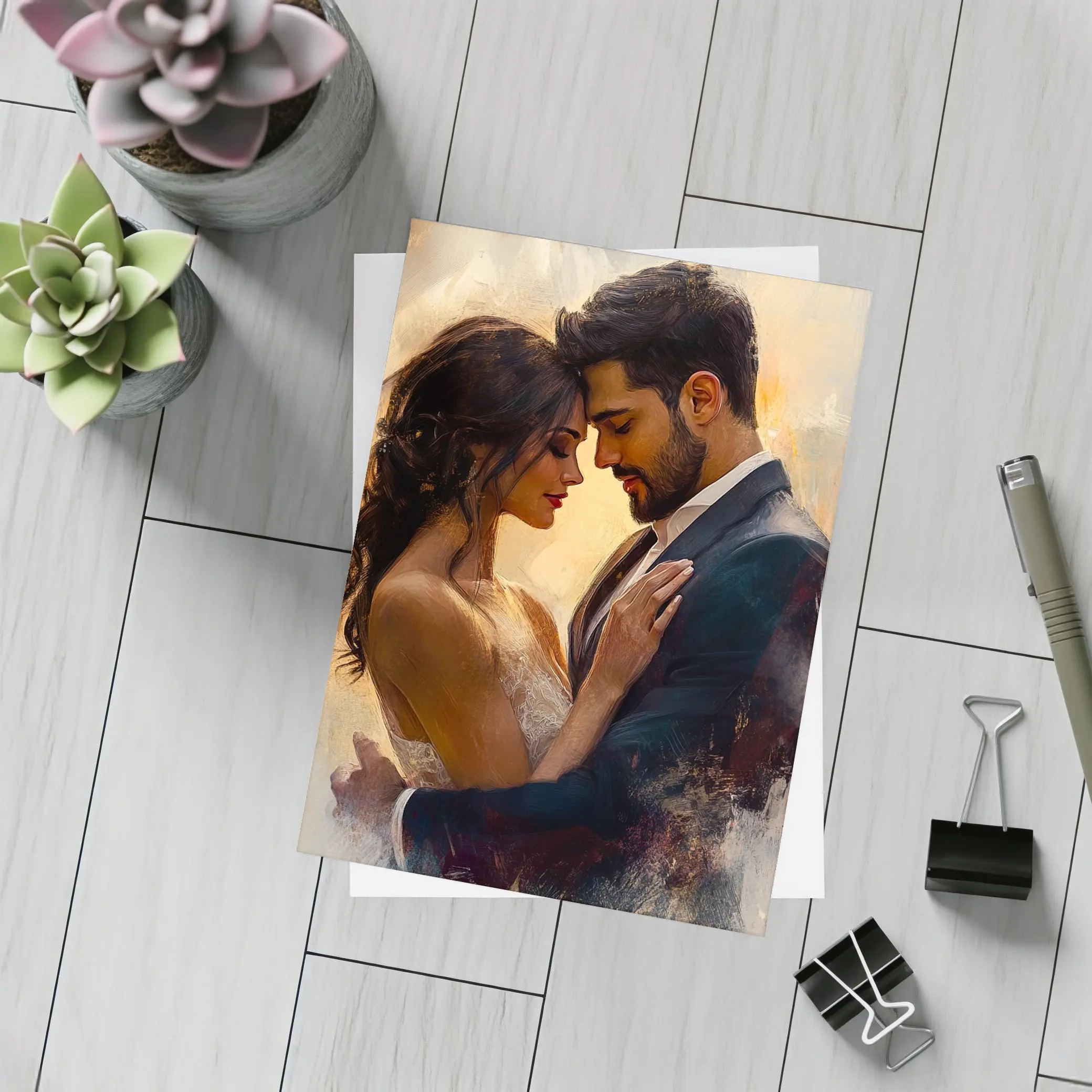 Romantic Couple Embrace Oil Painting Art – Postcards