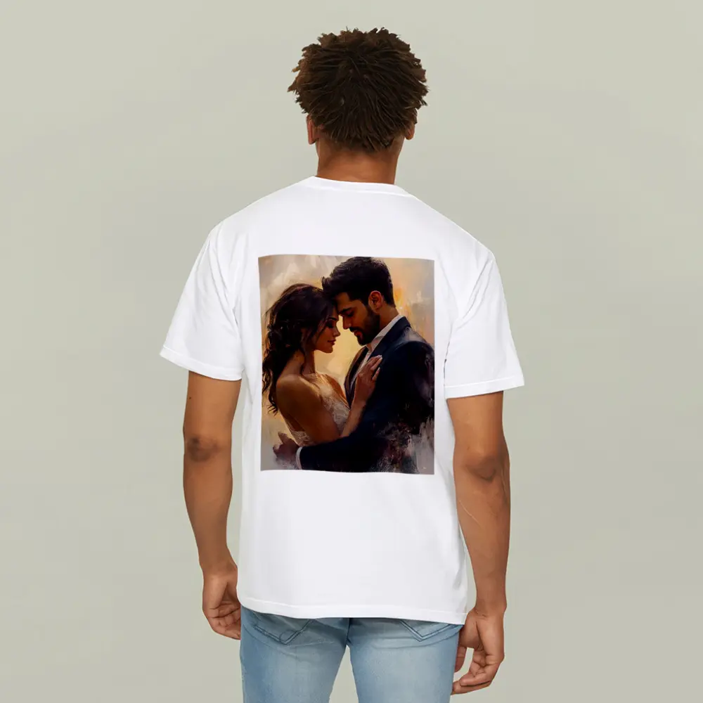 Romantic Couple Embrace Oil Painting Art – T-Shirts