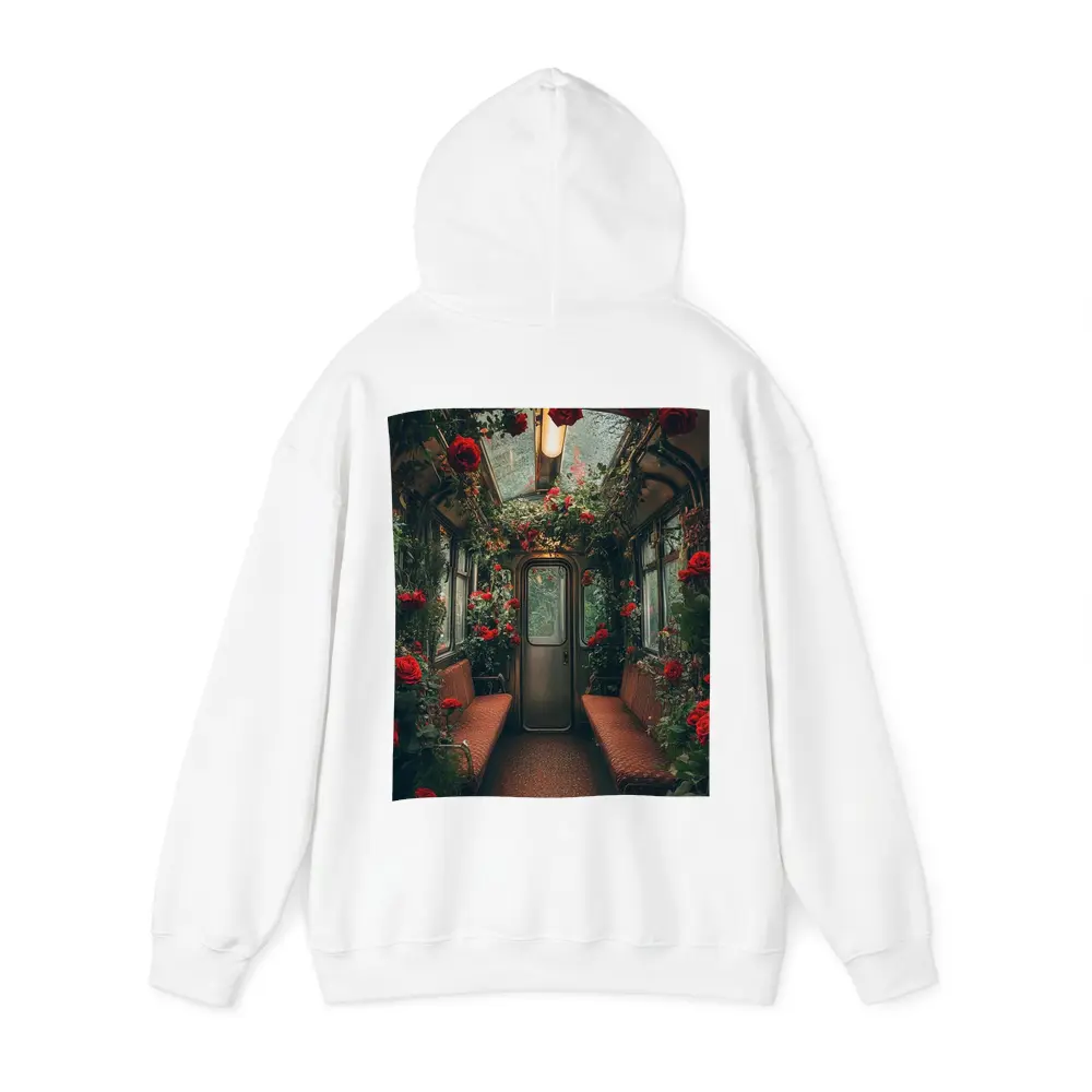 Red Roses Blooming Inside Vintage Train Car – Hoodies