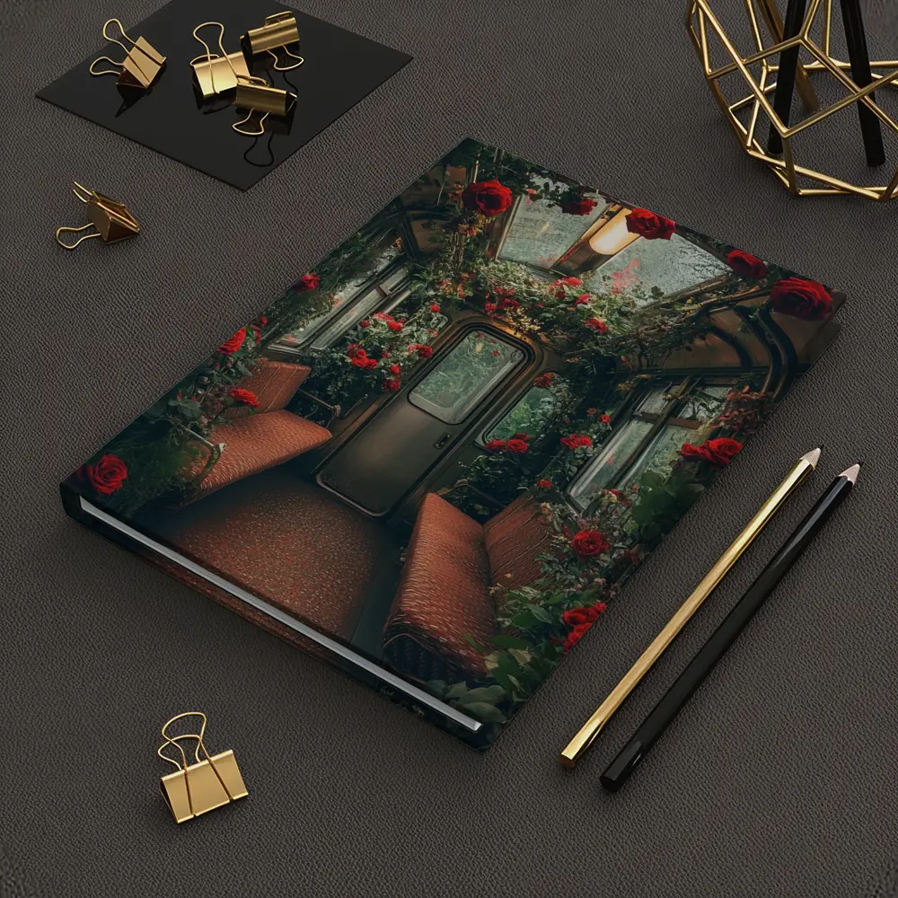 Red Roses Blooming Inside Vintage Train Car – Notebooks