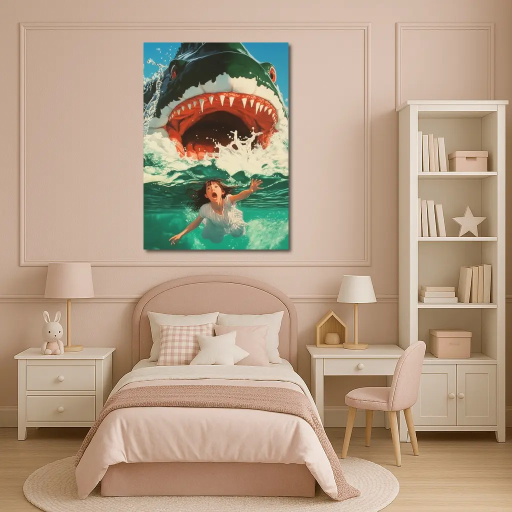 Giant Shark Attack Girl Ocean Waves Art – Wall Art