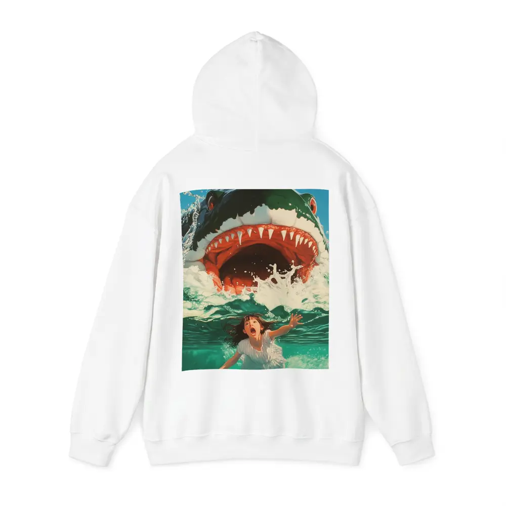 Giant Shark Attack Girl Ocean Waves Art – Hoodies
