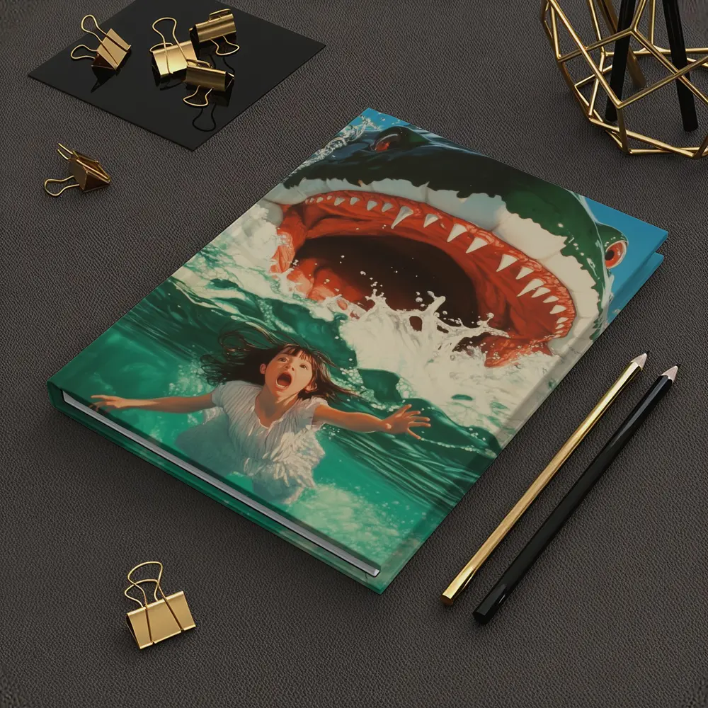 Giant Shark Attack Girl Ocean Waves Art – Notebooks