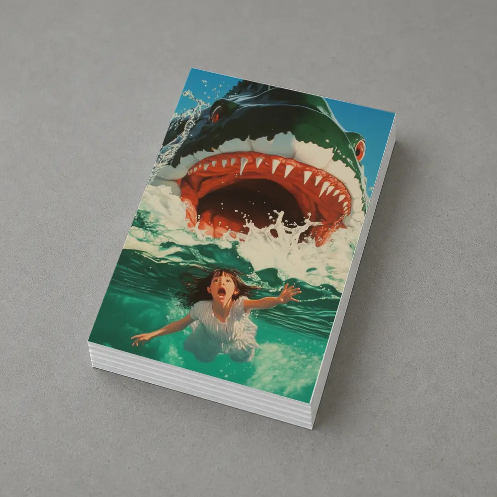 Giant Shark Attack Girl Ocean Waves Art – Postcards