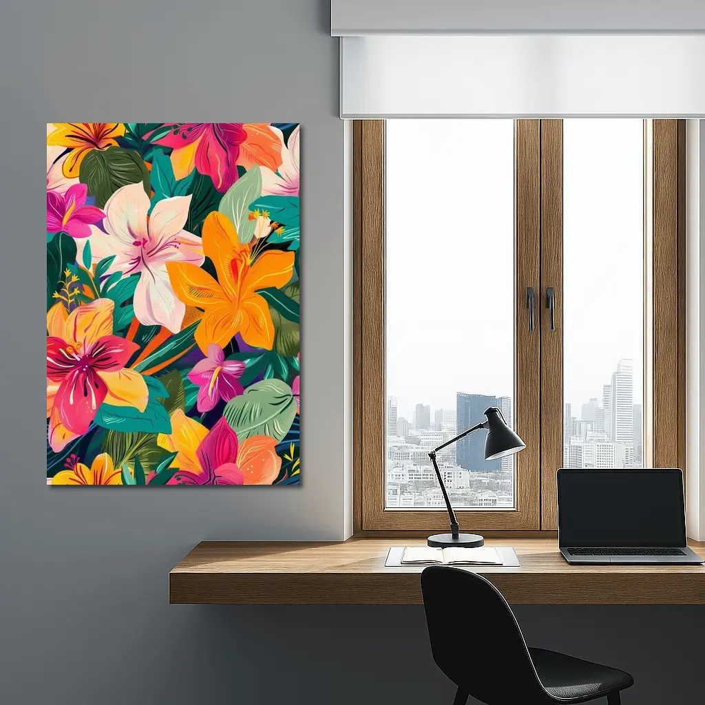 Tropical Flowers Illustration Bold Colorful Pattern – Wall Art